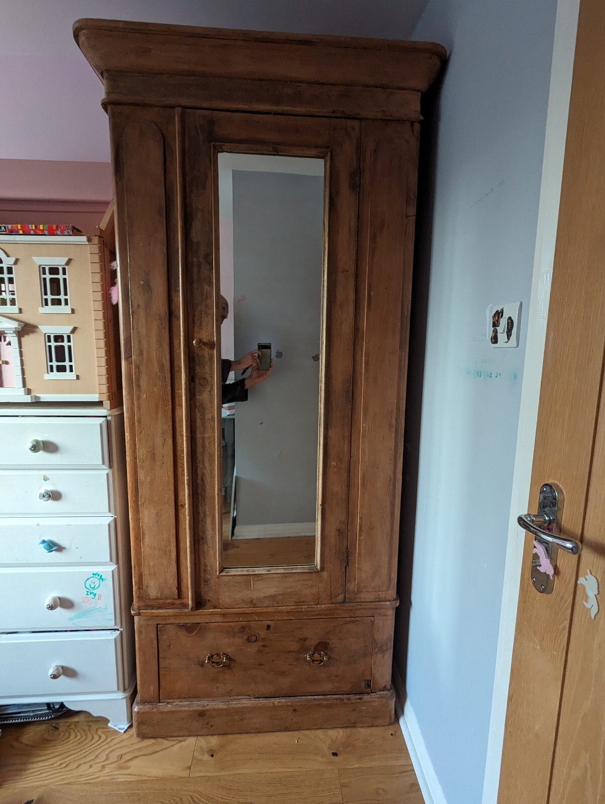 Antique Pine Single Wardrobe With Mirror eBay