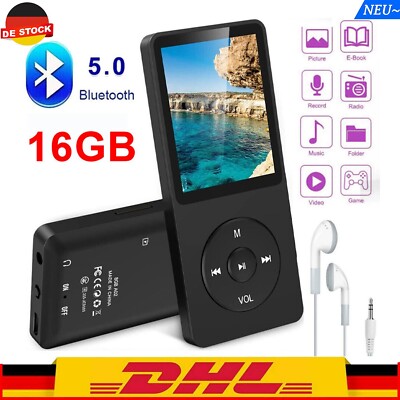 Bluetooth MP3 MP4 Player LCD Display HiFi Bass Musik Spieler FM-Radio Audio 16GB