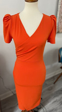 EXPRESS organge short sleeve faux wrap pencil dress, cap sleeves, size xs