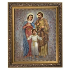 Holy Family Framed Print, Under Glass With Gold Finish Frame, 12.5" High
