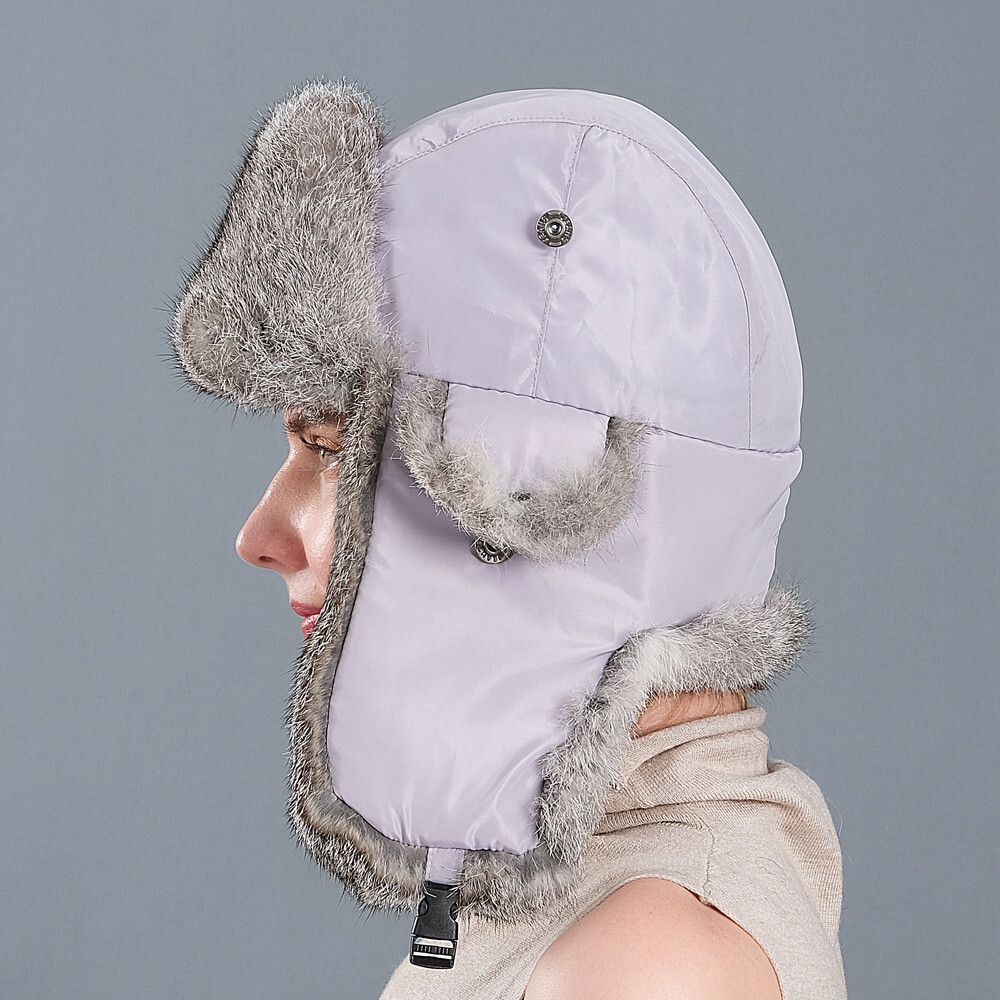 Men Winter Genuine Rabbit Fur Trapper Hats Russian Ushanka Warm Earflap ...