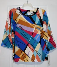 Alfred Dunner XL "Classics" Multicolor Abstract Geometric Print Shirt Top NWT
