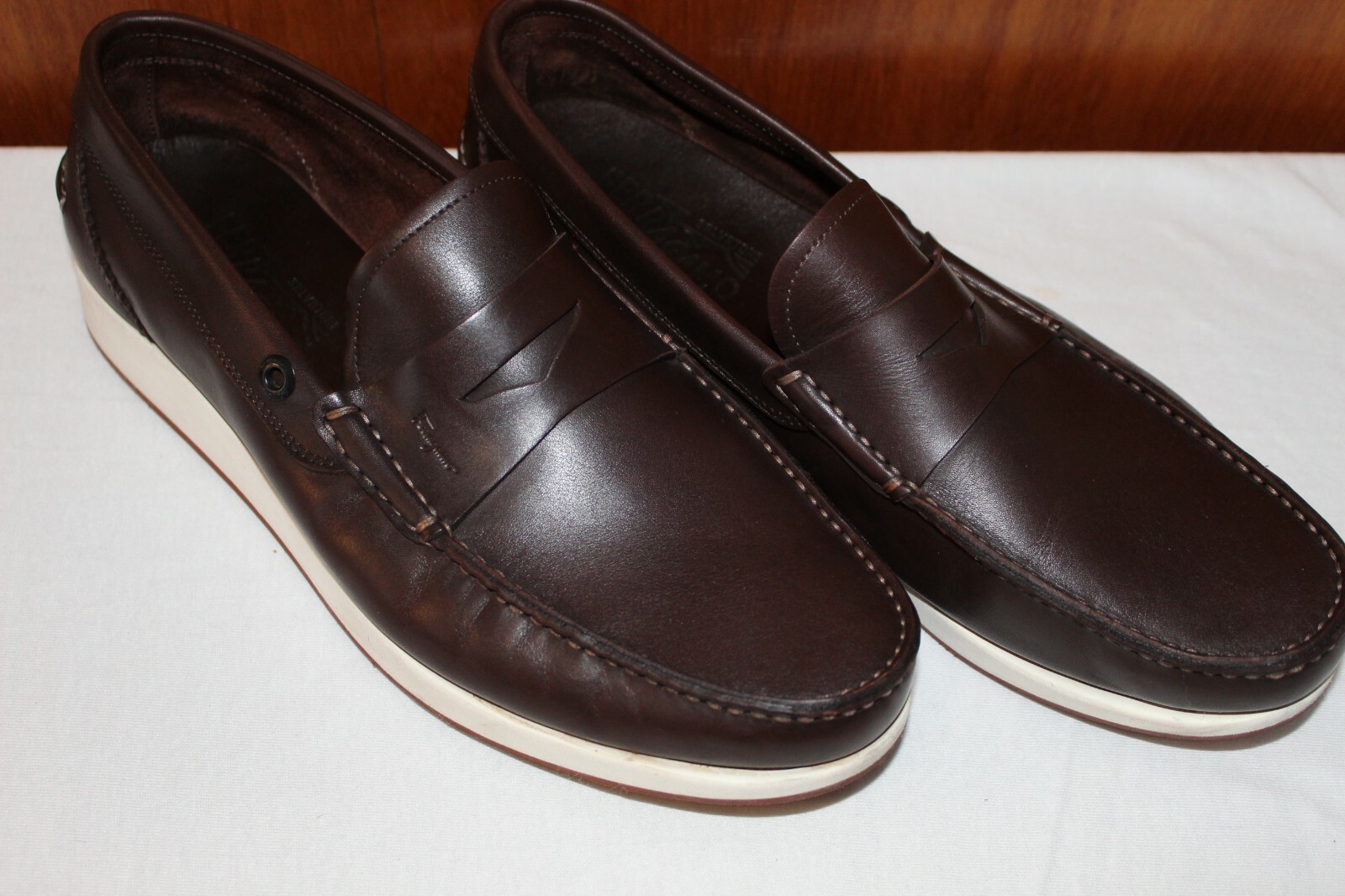 Salvatore Ferragamo Brown Leather White 