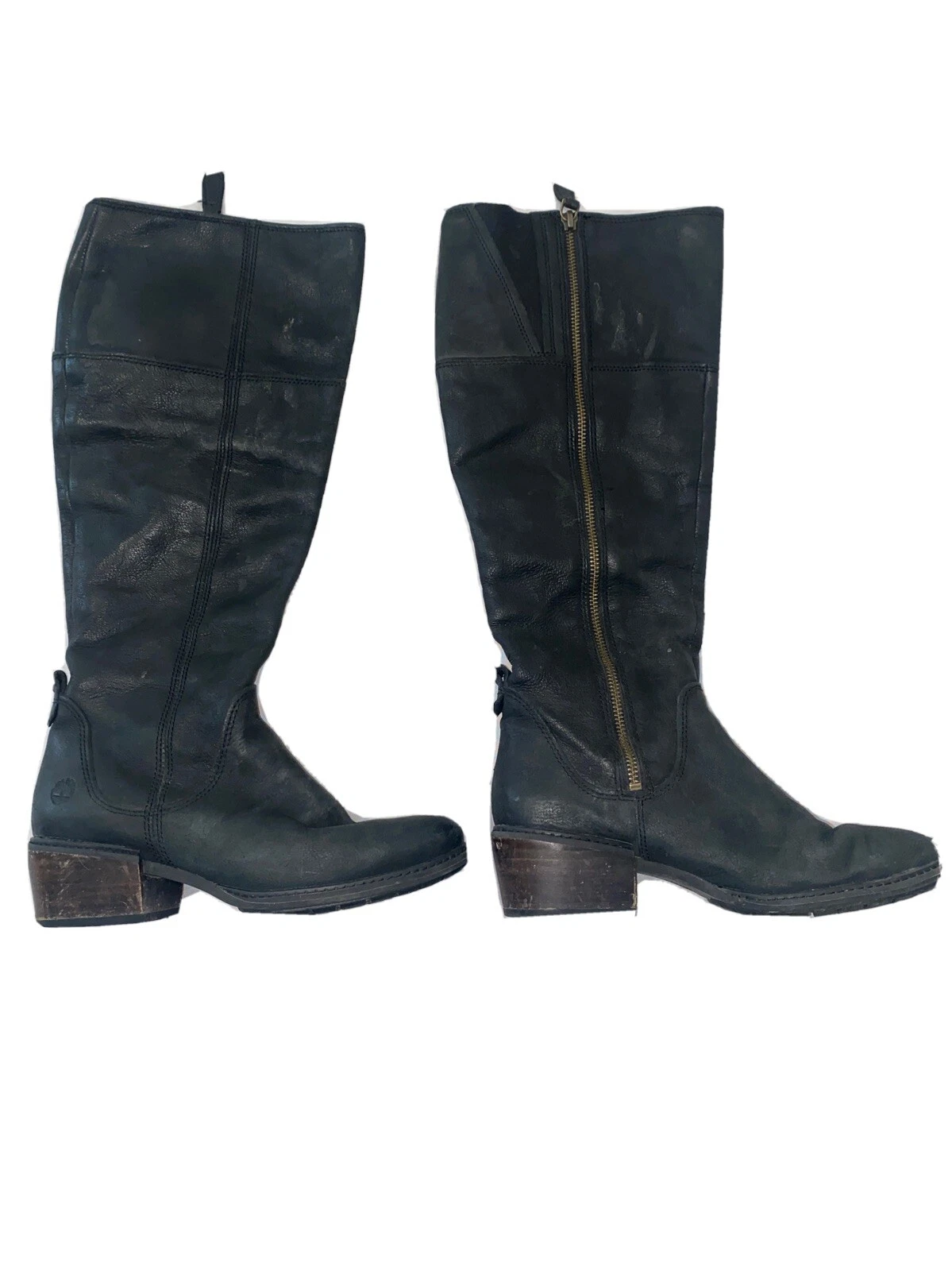 timberland womens long leather black boots size 7