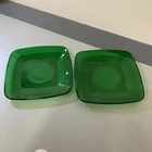 2 Anchor Hocking SQUARE CHARM GREEN 6  SALAD PLATES