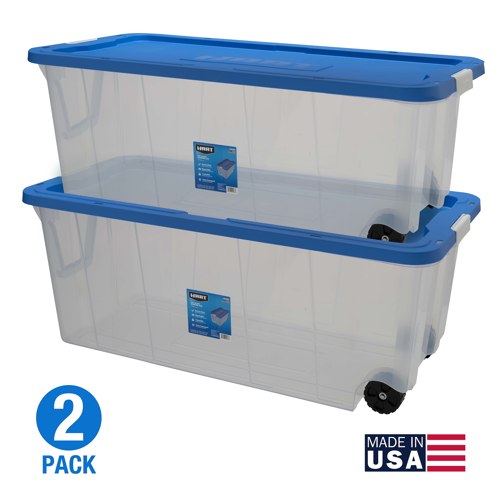 200-Qt Clear Rolling Storage Bins with Lids, Set of 2