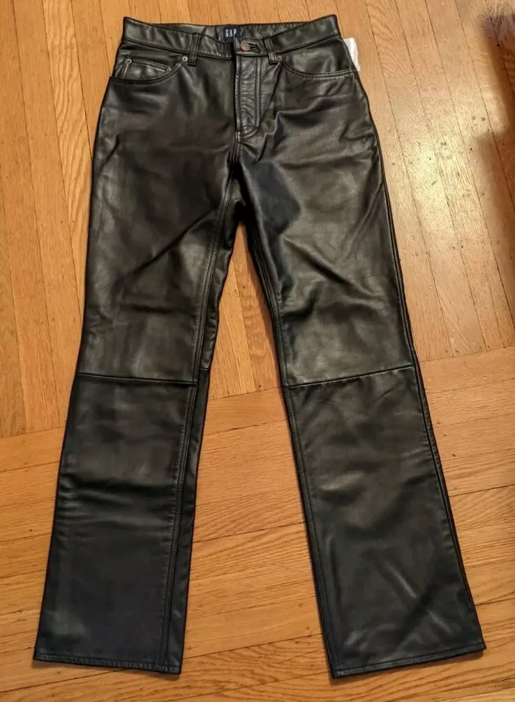 VinTagE GAP Black Leather Pants 29 Straight Leg Biker Near Mint 30×31