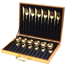 24Pcs Cutlery Set Stainless Steel Tableware Flatware Kitchen Dinnerware With Box