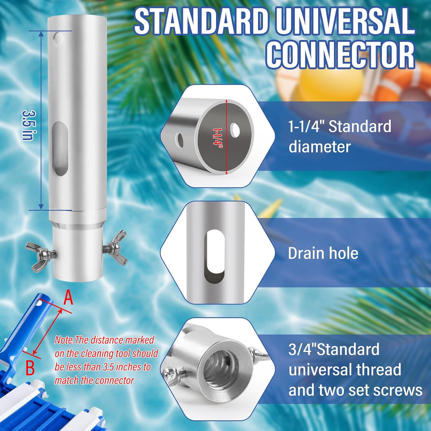 Telescopic Pool Pole - 16 FT Adjustable Premium Swimming Pool Pole Heavy Duty Al