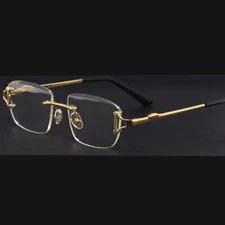 Retro Gold Frame Clear Lens Sunglasses Rectangle Rimless Glasses Unisex Trendy