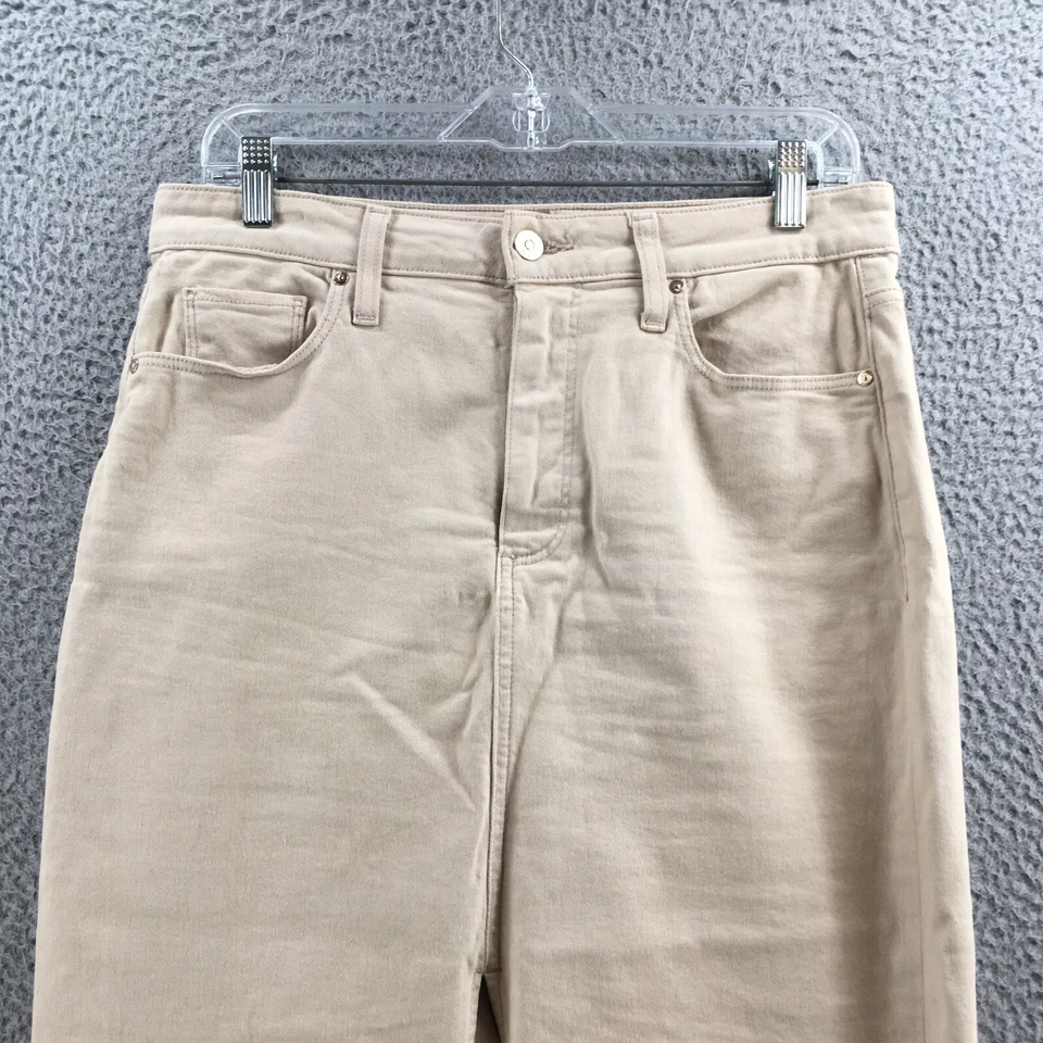 Maxi Falda Denim Paige Para Mujer 29 Beige Sólido Frontal Abertura Cremallera Mosca Bolsillos Informal Foto 2 de 4