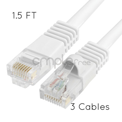 3x 1.5FT CAT5e Cable Ethernet Lan Network CAT5 RJ45 Patch Cord White NEW