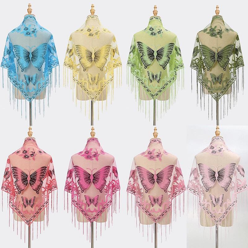 Bufanda de hiyab musulmana transparente con borla ahuecada color liso transparente Foto 2 de 4