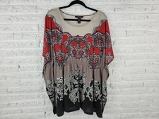 Style & Co Womens Top 2X Plus Tunic Angel Sleeves Red Floral Nylon Casual