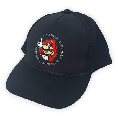 Super Mario Basecap Cap Kinder Größe 54 Baseball Mütze Kappe Hut Schwarz Lizenz