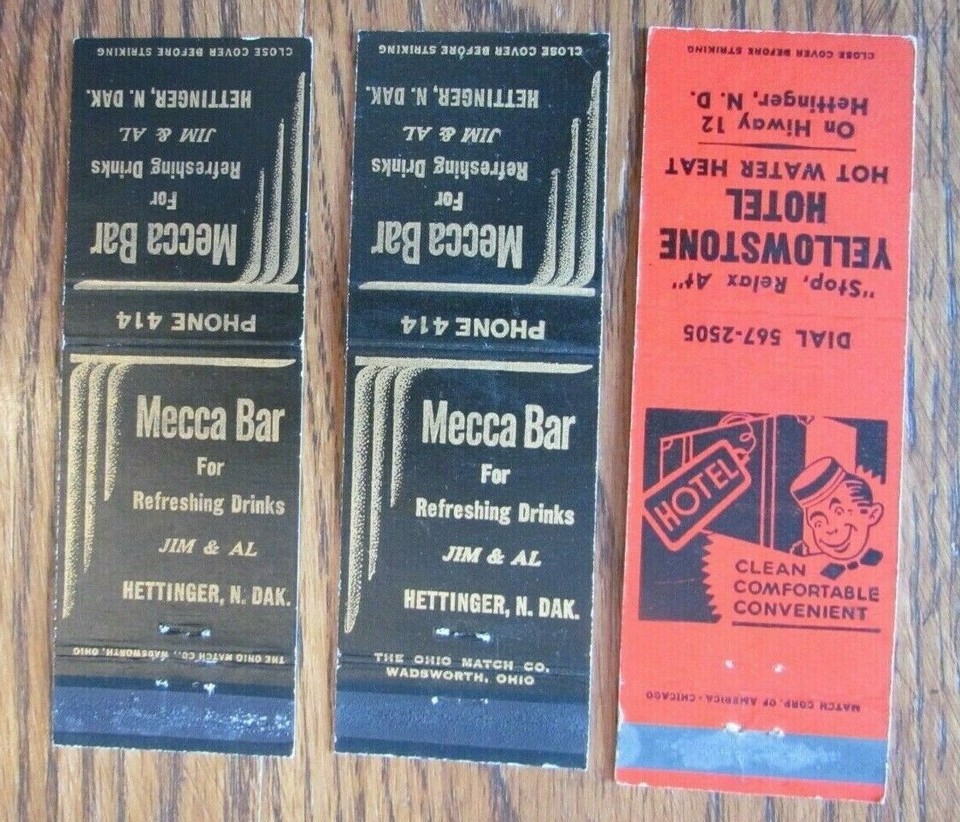 HETTINGER, NORTH DAKOTA LOT OF 3 DIFFERENT MATCHBOOK MATCHCOVERS E eBay
