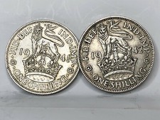 1941 & 42  English  Shilling Coins 50% Silver King George VI pair 