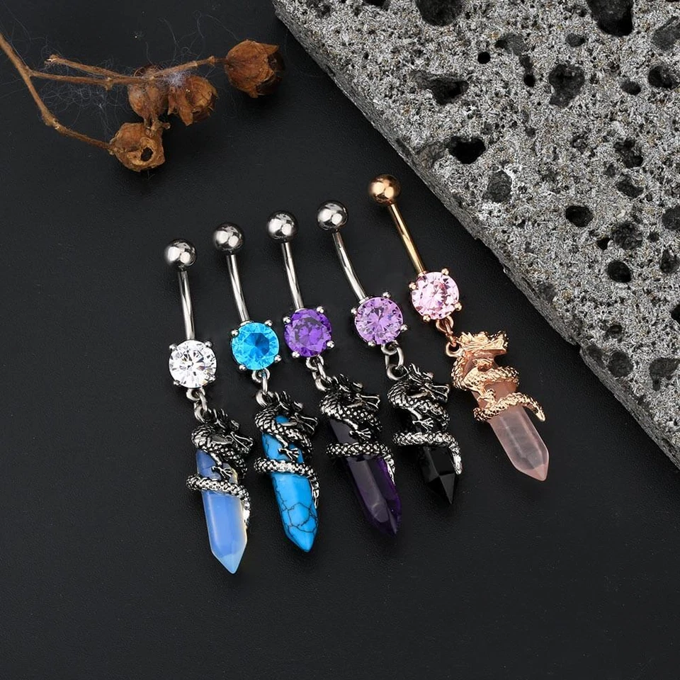 Belly Bars Navel Rings Crystal Healing Gemstone Belly Button Bar Body Jewellery - Изображение 4 из 4