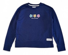 Life Is Good Navy Blue Flower Graphic Pullover Sweatshirt Women  s Size S Casual