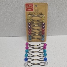 VINTAGE 1980's Goody Ponytail Holders Medium Twin Bead 9689/6