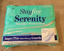Vintage NOS 1996 Stayfree  SERENITY Bladder Protection SUPER PLUS -  24 Pack 