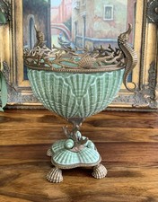Schale Porzellan Bronze Seepferdchen Prunkschale Jugendstil Deko Antik Stil Edel