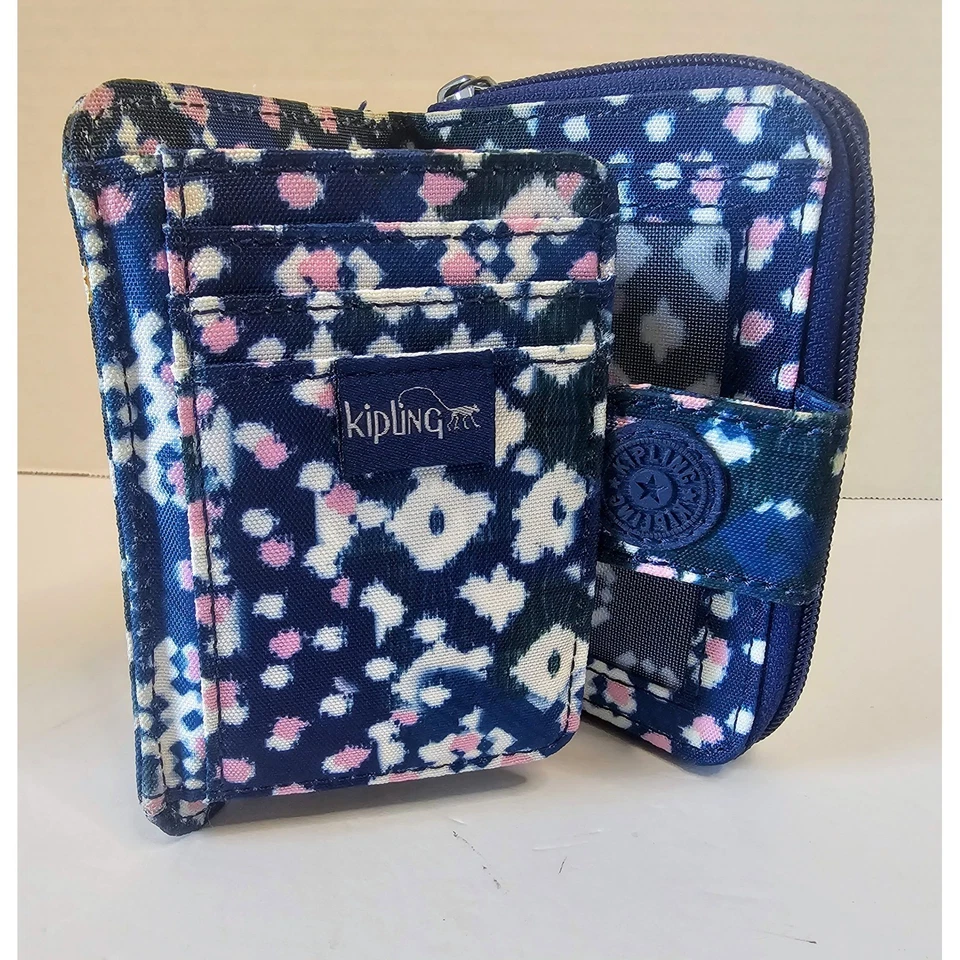 Cartera Kipling Azul Marino Rosa Estampado Floral Solapa a Presión Portatarjetas Cremallera Foto 2 de 4