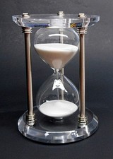 Large 30 min Decorative Hourglass White Sand Timer Beveled Glass Brushed Chrome