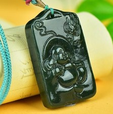 Natural Green Jade Carved Fat Laughing Buddha Pendant Talisman Unisex Necklace