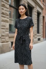 Old Navy Ponte-Knit Tie Belt Sheath Dress Size L Gray Black Leopard Print NWT