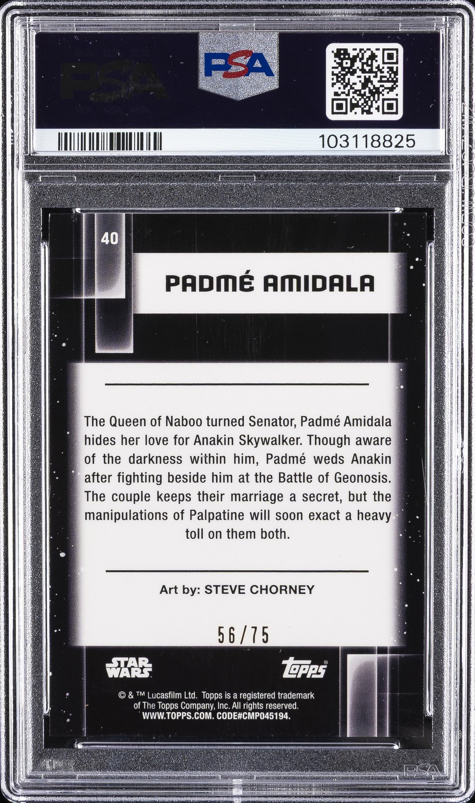2021 TOPPS CHROME STAR WARS GALAXY PRISM REFRACTOR PADME AMIDALA 56/75 PSA 10 view 2