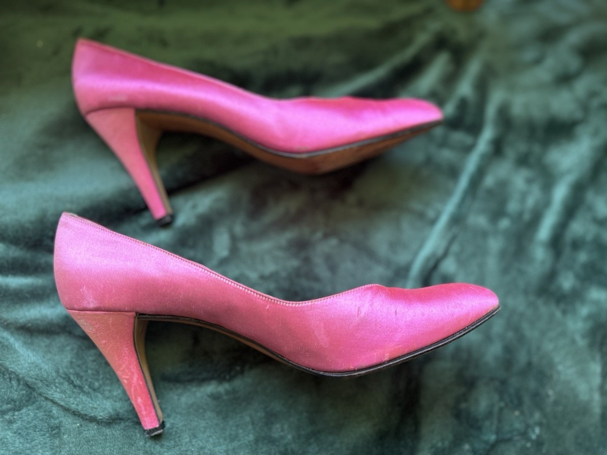 Vintage YSL-YVES SAINT LAURENT pink Satin Heels Shoes size