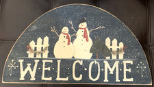 Rustic Hanging Wooden Snowman Welcome Sign 16 x 9 x 1"