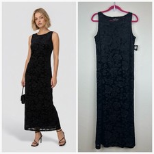 Gothic Black Velvet Burnout Maxi Dress Size 12 NWT Witchy Romantic Vintage 90s