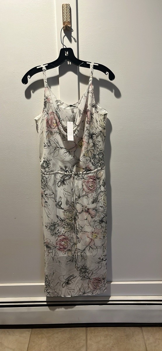 White House Black Market Spring Bouquet Multi Ecru Midi Blouson Dress Size M