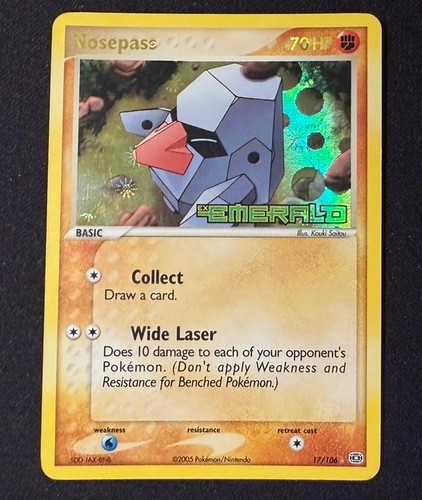 Pokémon TCG Nosepass EX Emerald 17/106 STAMPED Reverse Holo Rare 2005 Nintendo
