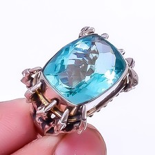 Designer - Neon Blue Apatite 925 Silver Plated Bali Ring s.5 A23
