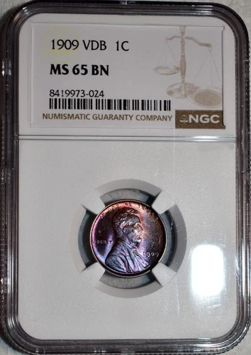 NGC MS-65 BN 1909-P VDB Lincoln Cent, Gorgeously Toned, Cartwheeling Gem!