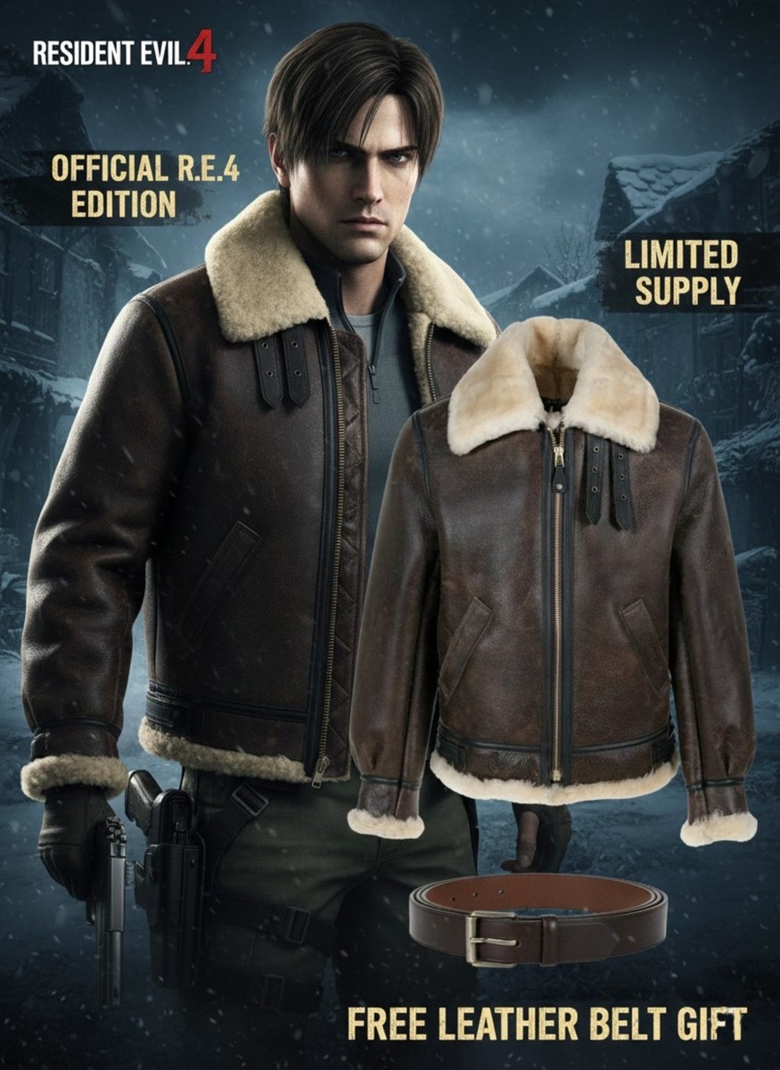 The Resident's Evil 4 Remake Leon Kennedy Leather Jacket Fur Sheep