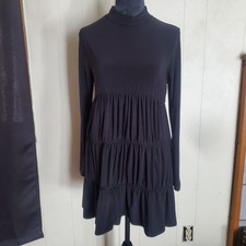 Nastygal Black Tiered Mini Dress Longsleeve With Mock Neck Size 8