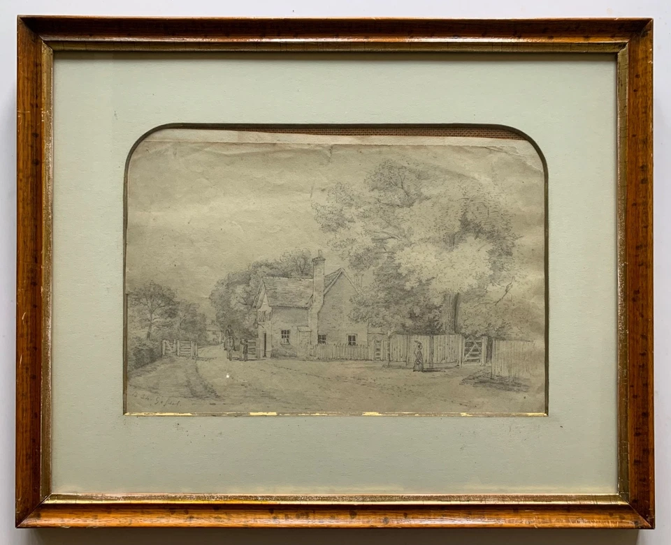 Zeichnung Bleistift Landschaft mit Häusern 19. Jahrhundert Biedermeier signiert - Bild 2 von 4