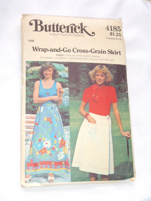VTG Butterick L Wrap Around Skirt Pattern 1970s Wrap-&-Go Cross-Grain USA #4185