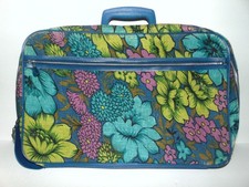 VTG Hippie Flower Power 1960's Suitcase Bantam Travelware Turquoise Multi 18"