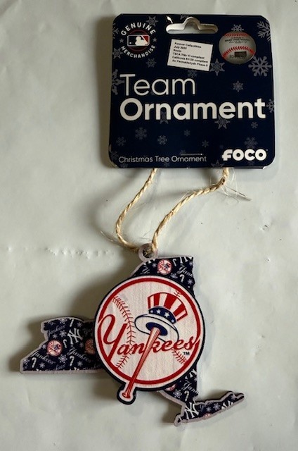 New York Yankees Christmas Tree Holiday Ornament - Wood State Outline Team Logo