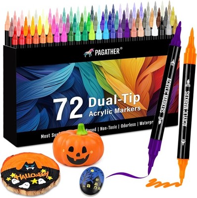 72 Colors Acrylic Paint Markers, Dual Tip 1 Count (Pack of 72), 72 