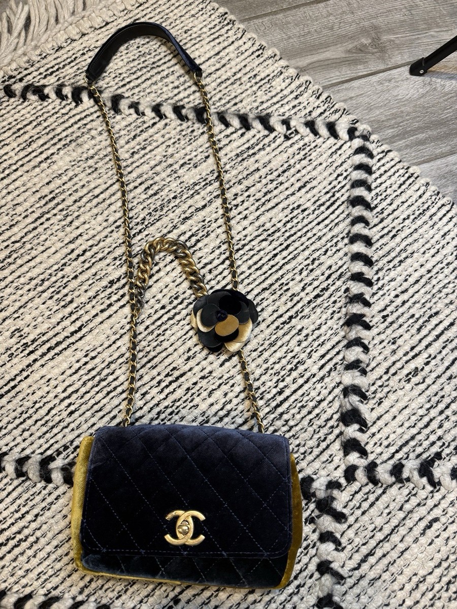 Chanel Camellia Matelasse Coco Mark Chain Shoulder Bag Pouch Navy