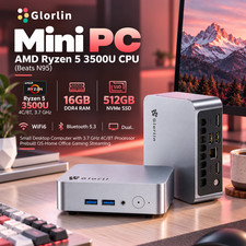 Glorlin GT101 Mini PC AMD Ryzen 5 3500U 16GB DDR4 512GB NVMe SSD WiFi 6 BT5.3 4K