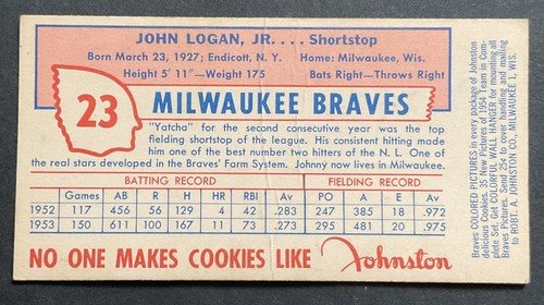 1954 Johnston Cookies Johnny Logan #23 Braves CREASED VG CONDITION - Picture 2 of 12