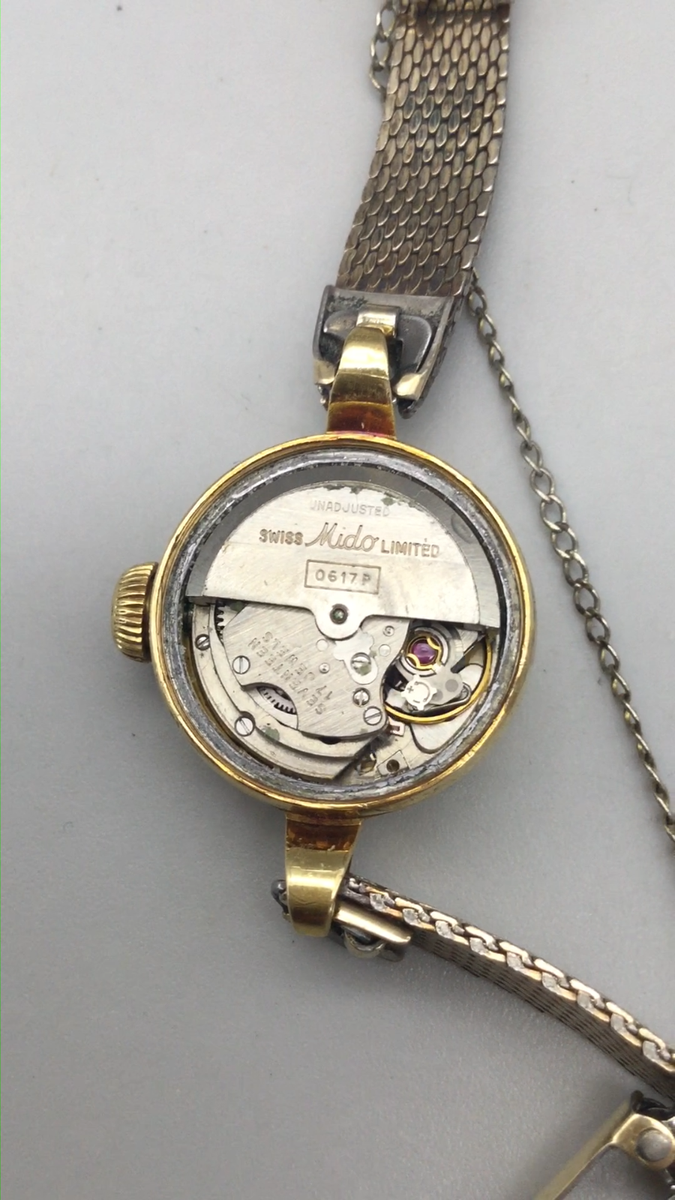 Vtg Mido Multifort 18k Gold Powerwind Automatic Ladies Watch 19mm