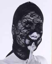 Lace Hush Hood Black - Removable Mouth Straps - Full Head Party Mask Disguise